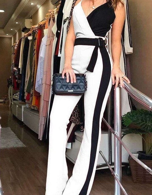 Load image into Gallery viewer, Elegant two-tone jumpsuit by Oliveta, black and white
