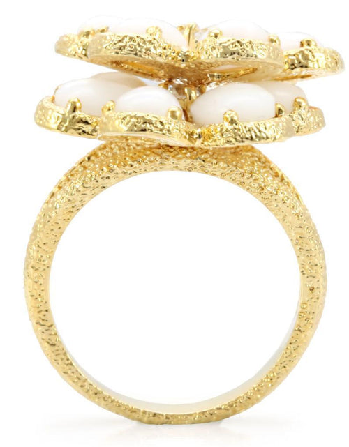 Load image into Gallery viewer, 1W045 - Gold Brass Ring with Synthetic Synthetic Glass in White
