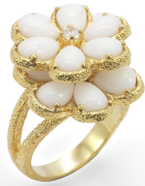 Load image into Gallery viewer, 1W045 - Gold Brass Ring with Synthetic Synthetic Glass in White
