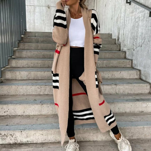 Knitted Cardigan Striped Patchwork Loose Long Outerwear
