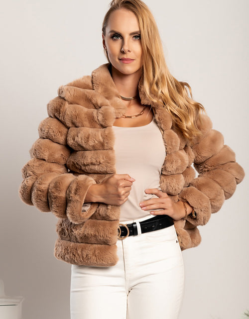 Load image into Gallery viewer, Short elegant coat made of artificial fur Centania, camel color
