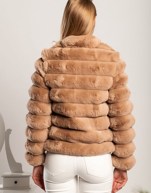 Load image into Gallery viewer, Short elegant coat made of artificial fur Centania, camel color
