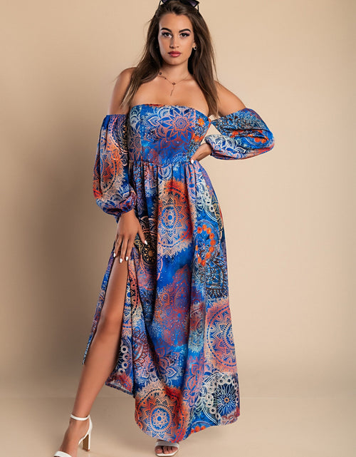 Load image into Gallery viewer, Elegant maxi dress with print Montella, blue
