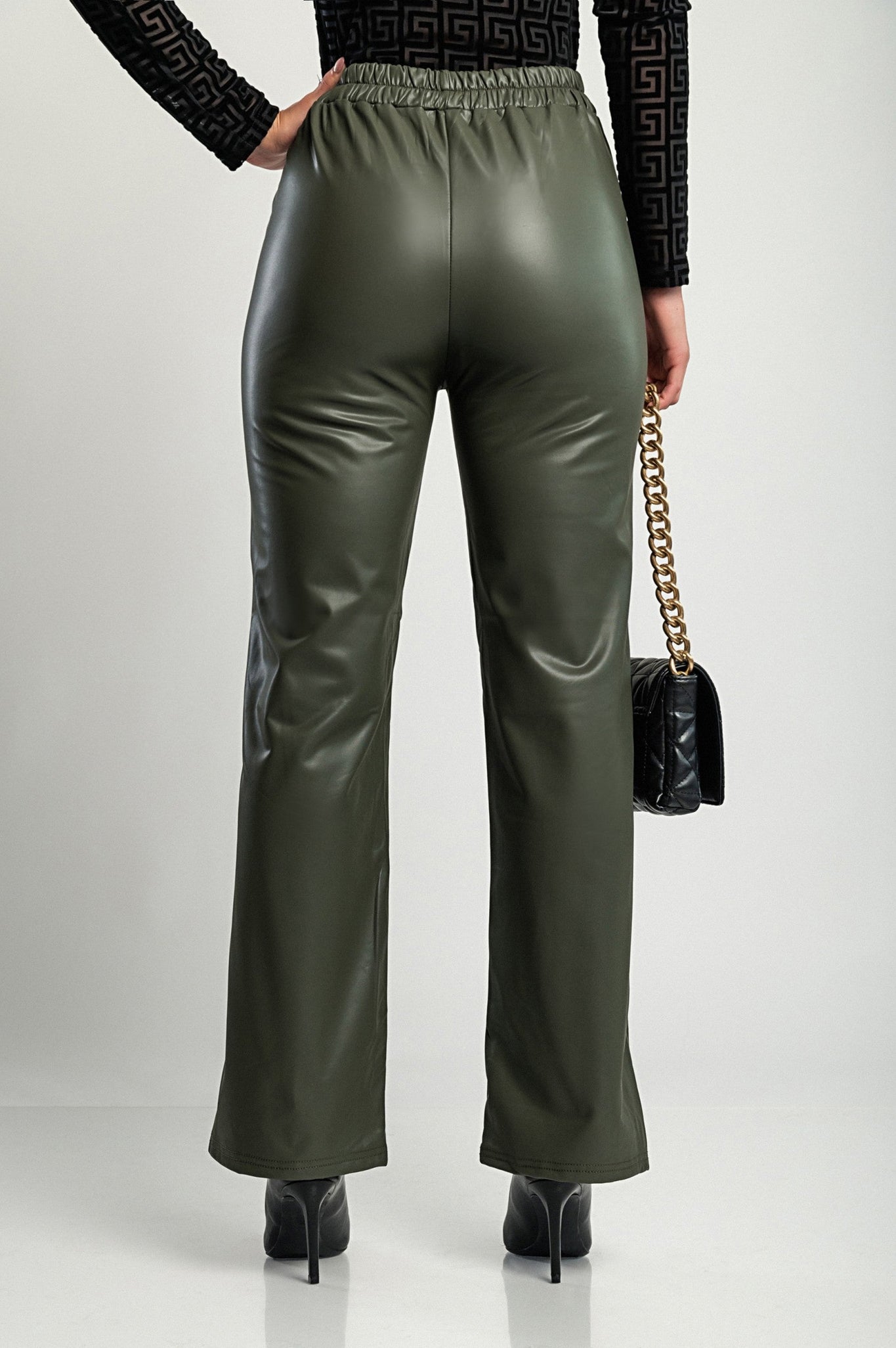 Pants made of imitation leather, olive