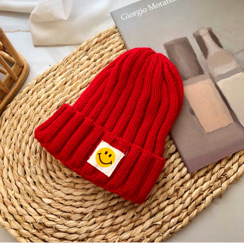 Load image into Gallery viewer, Baby Toddler Ribbed Knit Smile Face Beanie &quot;LOVE SMILE&quot;
