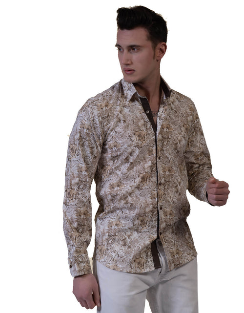 Load image into Gallery viewer, Beige Mens Slim Fit Designer Dress Shirt - tailored Cotton Shirts for
