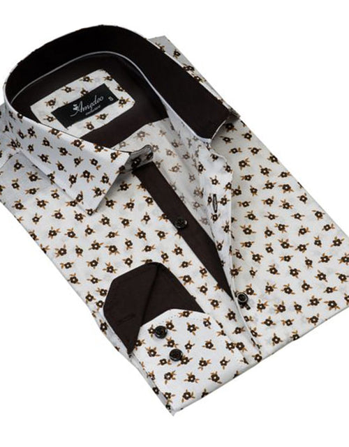 Load image into Gallery viewer, White with Brown Floral Mens Slim Fit Designer Dress Shirt - tailored

