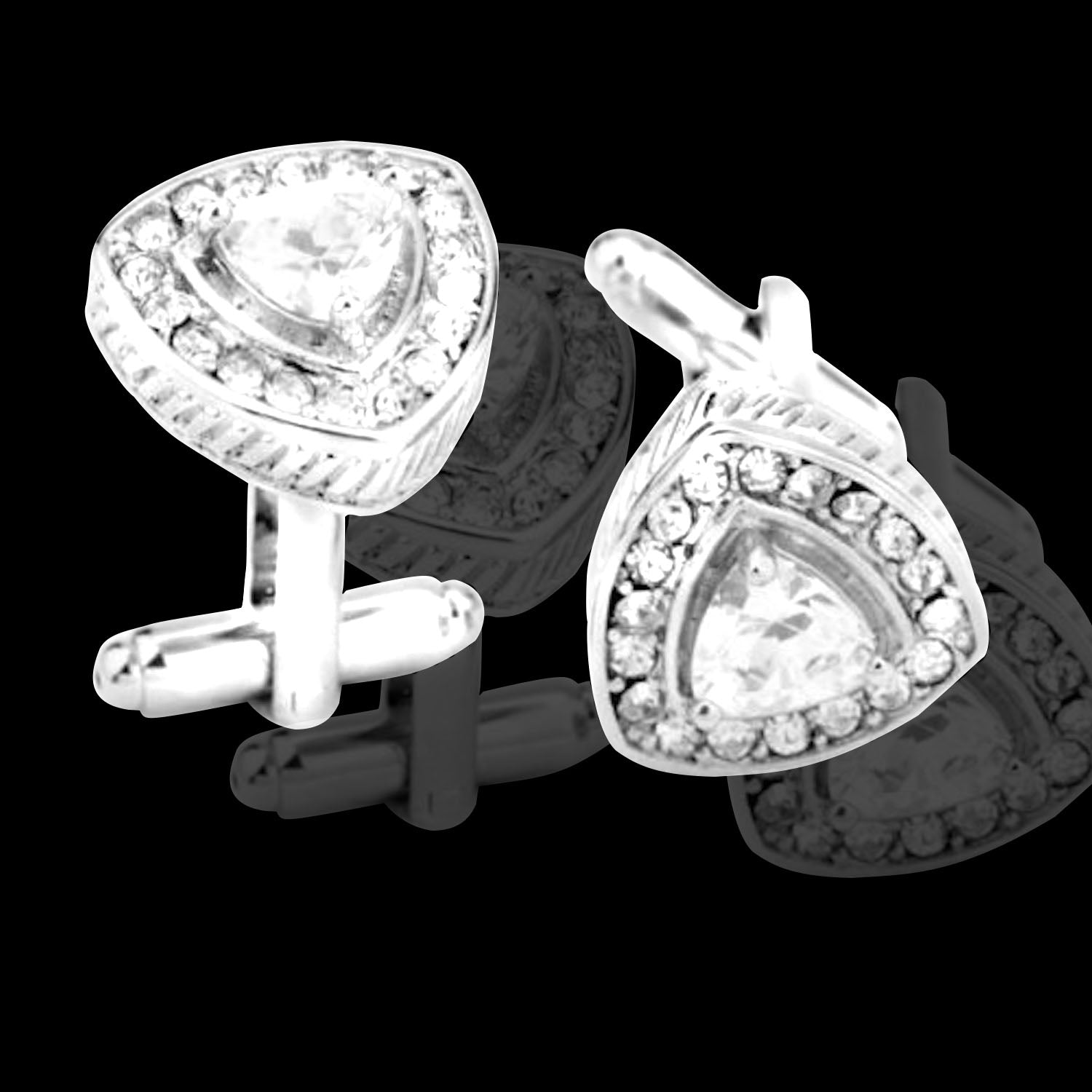 White with White Triangle Mens Stainless Steel Diamond Cufflinks for