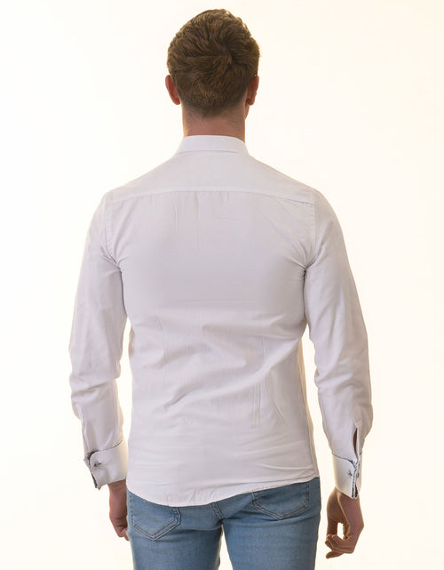 Load image into Gallery viewer, White inside Black Printed Double Cuff Shirt Mens Slim Fit Designer
