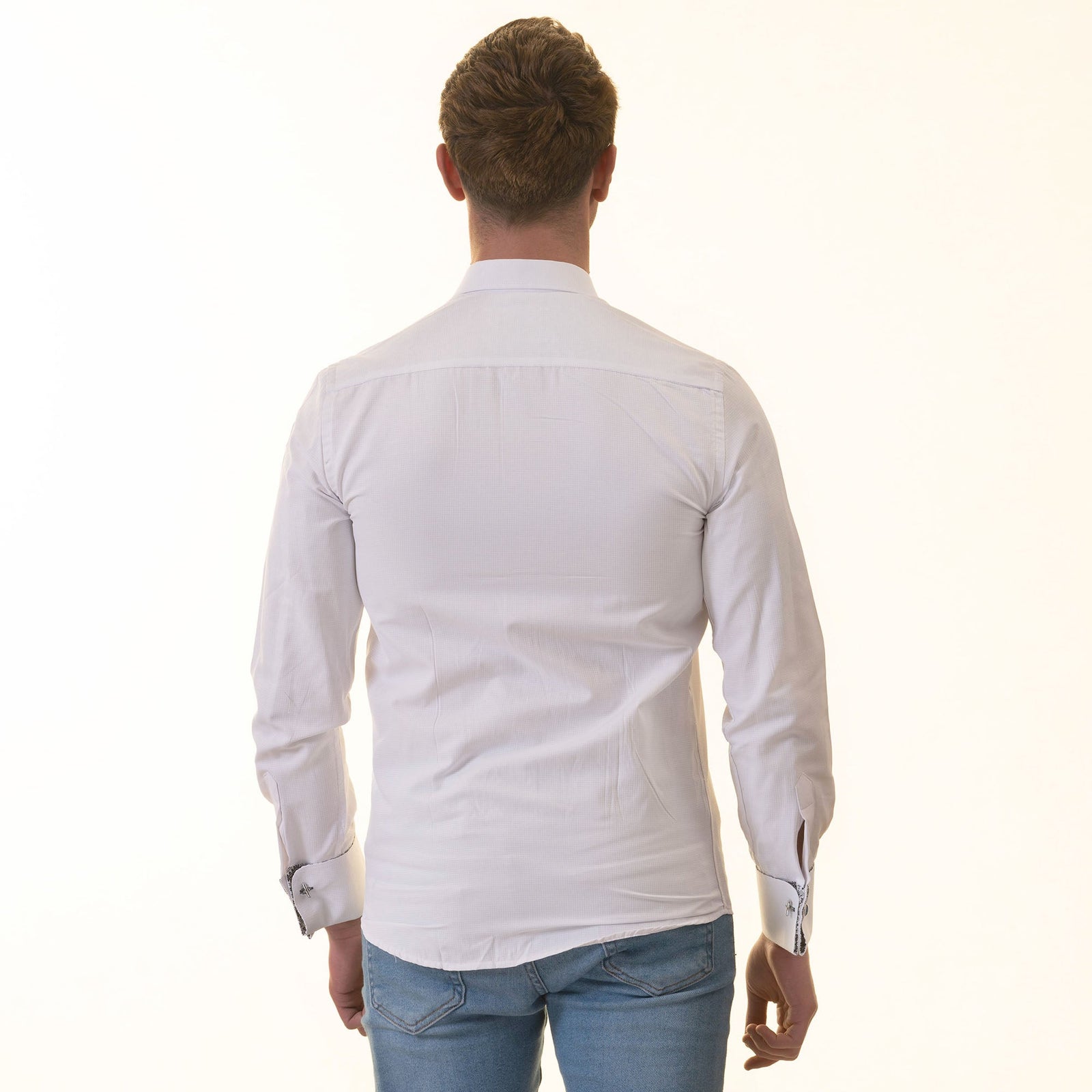 White inside Black Printed Double Cuff Shirt Mens Slim Fit Designer