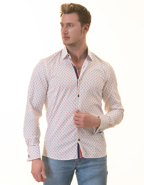 Load image into Gallery viewer, White Blue &amp; Red Anchor Mens Slim Fit Designer French Cuff Shirt
