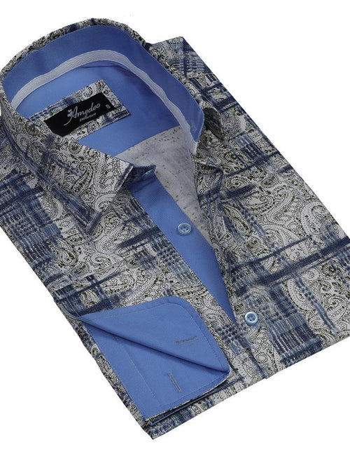 Load image into Gallery viewer, Beige Blue Paisley Mens Slim Fit Designer French Cuff Shirt - tailored
