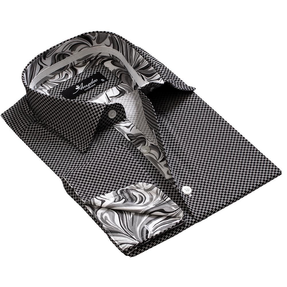 Black And White Men's Mens Slim Fit French Cuff Shirts with Cufflink