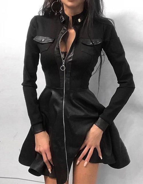 Load image into Gallery viewer, Zipper Pockets PU Leather Dress
