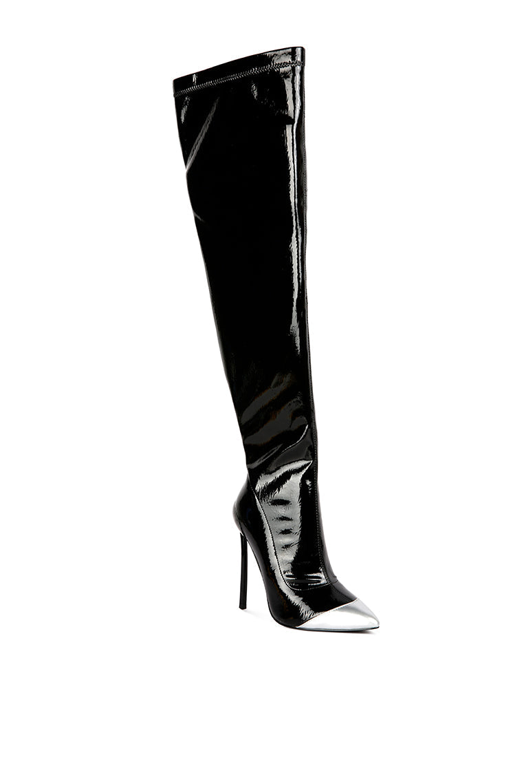 chimes high heel patent long boots