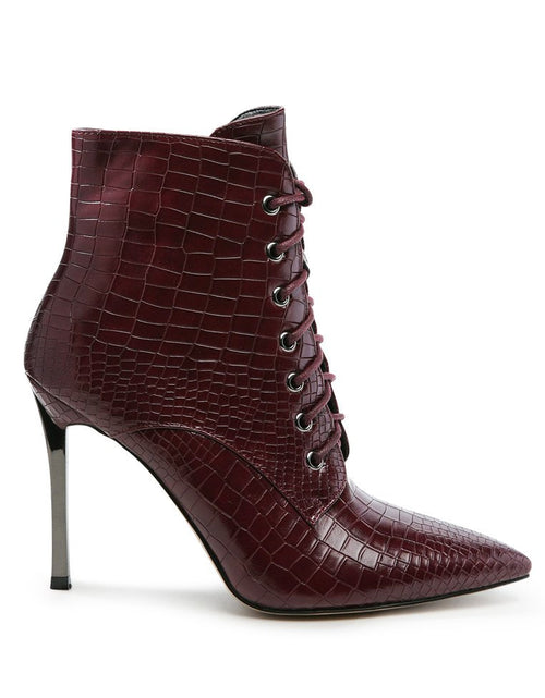 Load image into Gallery viewer, escala croc lace-up stiletto boots
