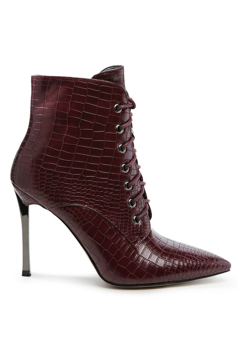 escala croc lace-up stiletto boots