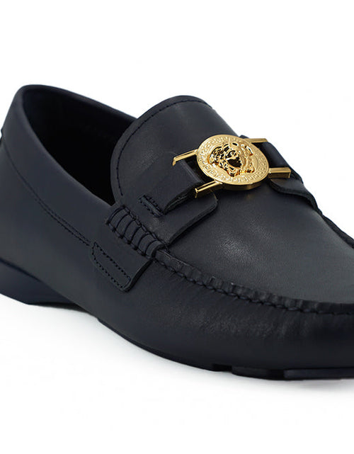 Load image into Gallery viewer, Versace Navy Blue Calf Leather Loafers Shoes
