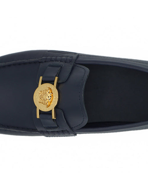 Load image into Gallery viewer, Versace Navy Blue Calf Leather Loafers Shoes
