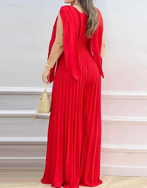 Load image into Gallery viewer, Deep V-Neck Pleated Wide Leg Jumpsuit
