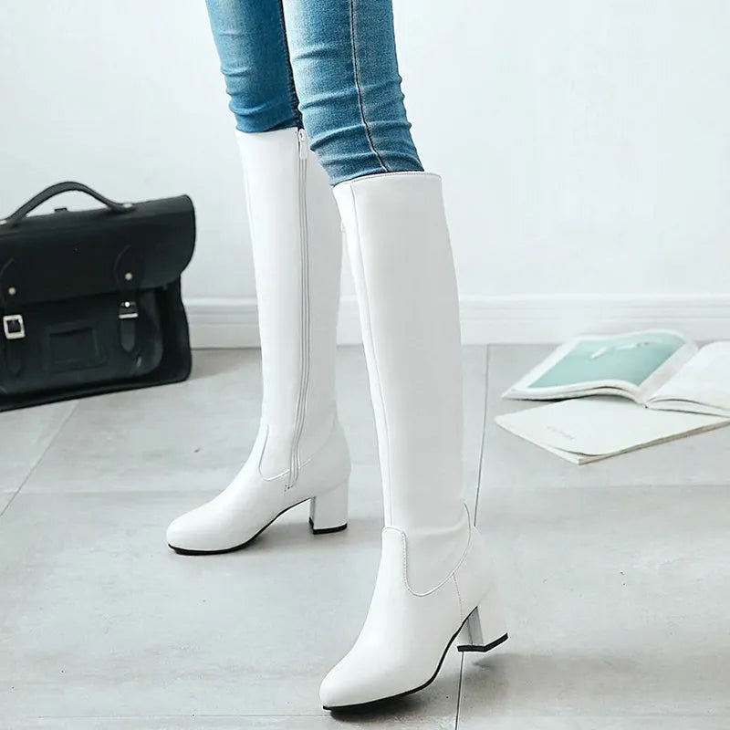 Women's Fashion Zipper Knee High Pu Leather Boots