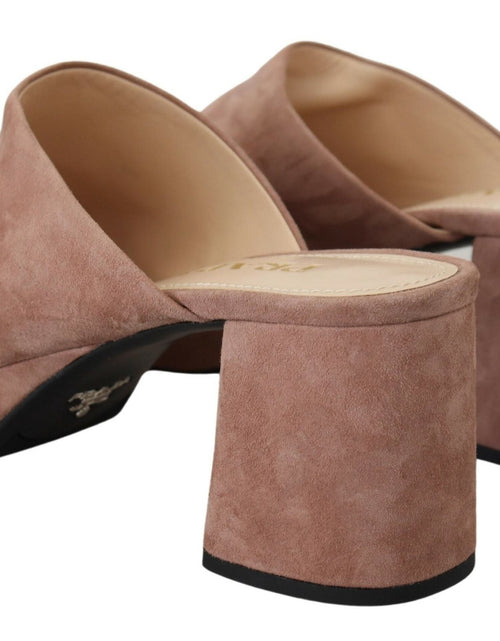 Load image into Gallery viewer, Prada Dark Rose Suede Camoscio Sandals Block Heels Shoes
