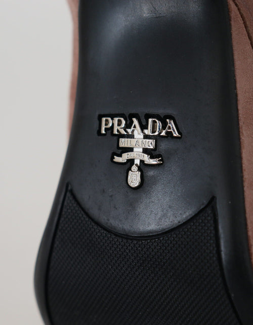 Load image into Gallery viewer, Prada Dark Rose Suede Camoscio Sandals Block Heels Shoes
