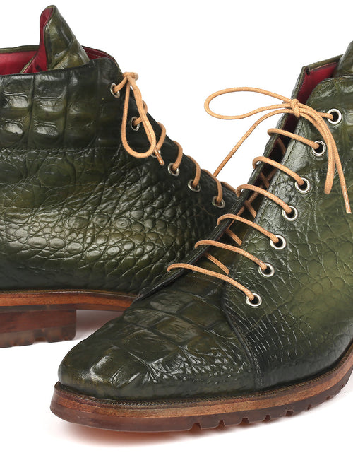 Load image into Gallery viewer, Paul Parkman Men&#39;s Green Croco Embossed Leather Boots (12811-GRN)
