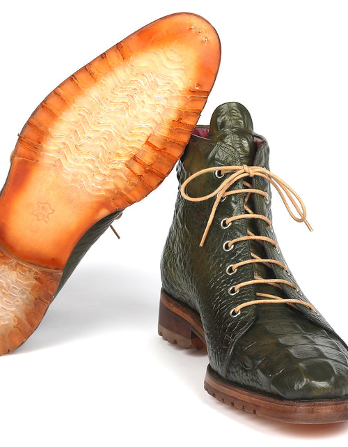 Load image into Gallery viewer, Paul Parkman Men&#39;s Green Croco Embossed Leather Boots (12811-GRN)
