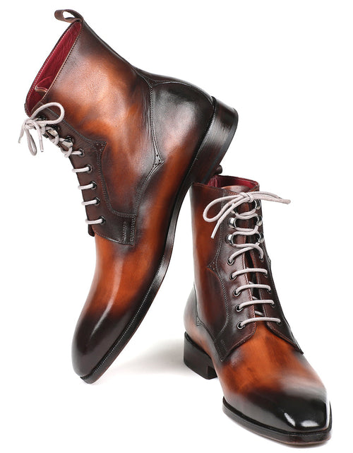 Load image into Gallery viewer, Paul Parkman Men&#39;s Brown Burnished Leather Lace-Up Boots
