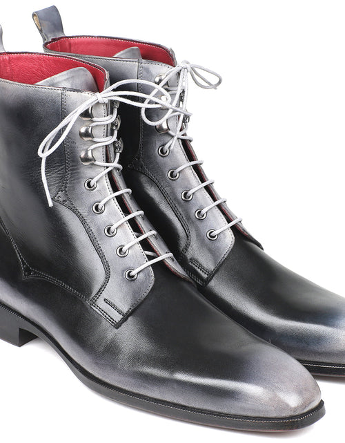 Load image into Gallery viewer, Paul Parkman Men&#39;s Gray Burnished Leather Lace-Up Boots (ID#BT535-GRY)
