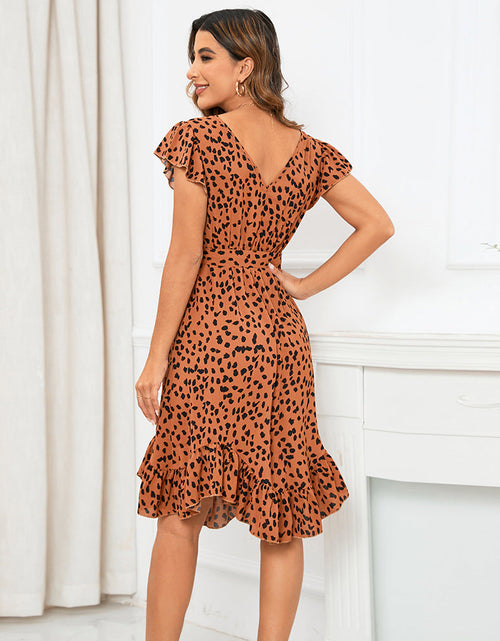 Load image into Gallery viewer, Leopard Print V-neck Mini Dress with Ruffled Sleeves
