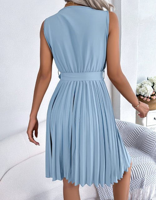 Load image into Gallery viewer, V-Neck Sleeveless Waist Gathered Pleated Dress
