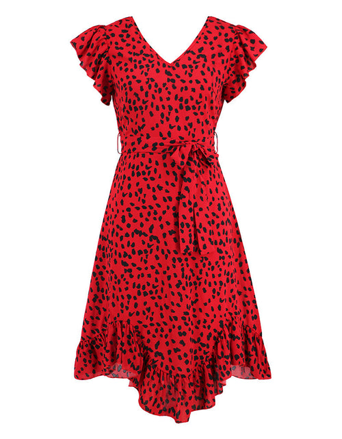 Load image into Gallery viewer, Leopard Print V-neck Mini Dress with Ruffled Sleeves
