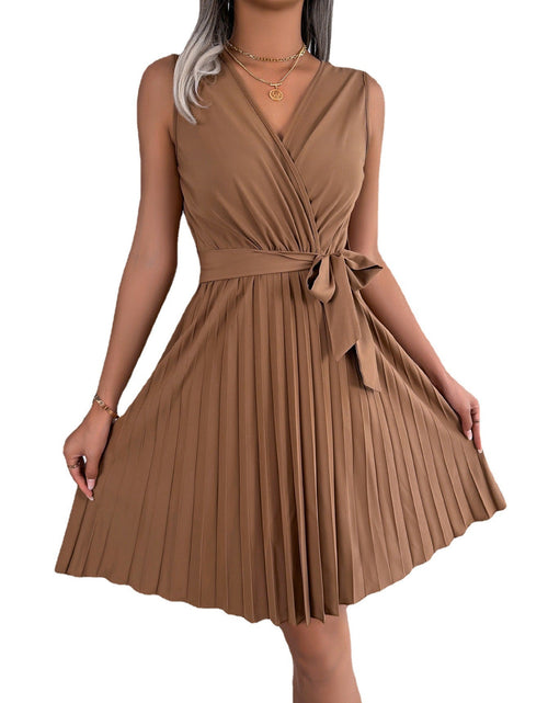 Load image into Gallery viewer, V-Neck Sleeveless Waist Gathered Pleated Dress
