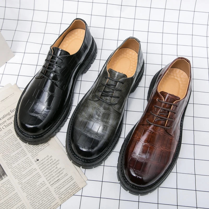 Men Thick Bottom Oxfords Fashion Office Leather Shoes Classic Business