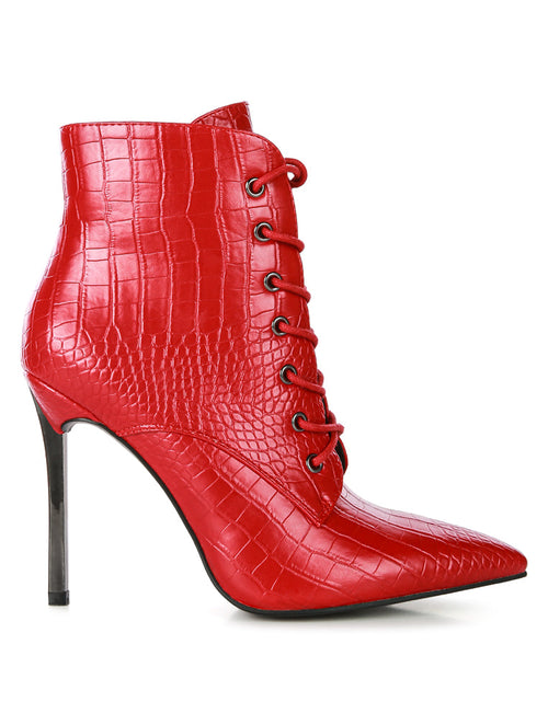 Load image into Gallery viewer, escala croc lace-up stiletto boots
