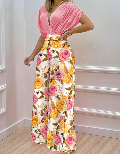 Load image into Gallery viewer, V-neck Bat Sleeve Top Printed Wide-leg Pants Suit
