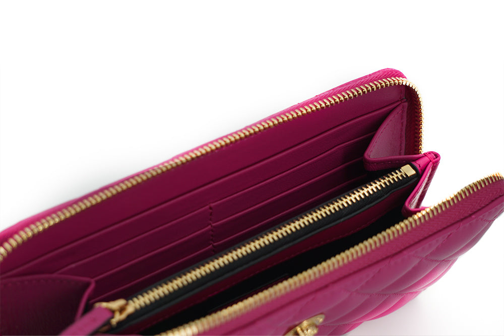 Versace Purple Leather Long Zip Around Wallet