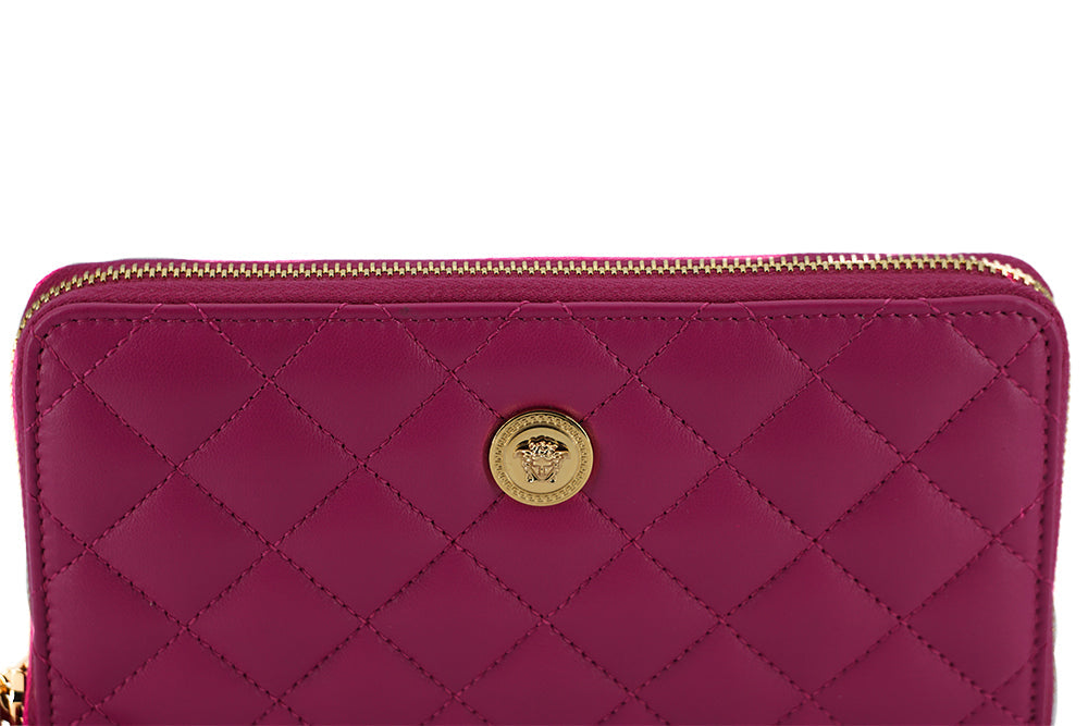 Versace Purple Leather Long Zip Around Wallet