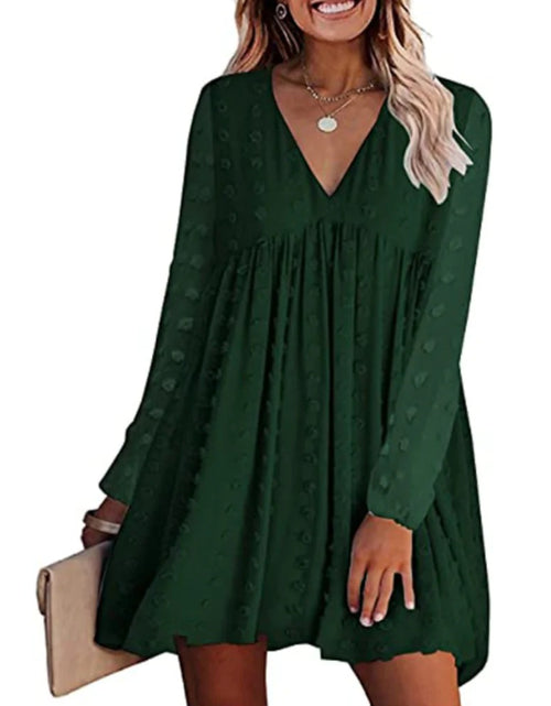 Load image into Gallery viewer, Womens V Neck Long Sleeves Flowy Dress
