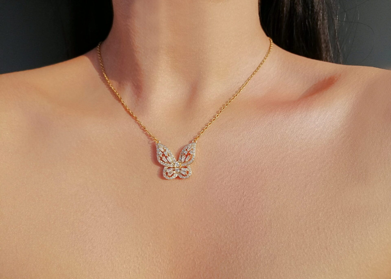 24K Butterfly Pendant Necklace
