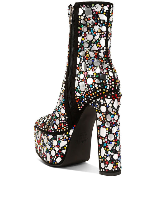 Load image into Gallery viewer, fancy mirror embellished platform high heel boots
