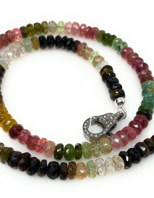 Load image into Gallery viewer, 16.85” Natural Multi Tourmaline Necklace with Pave Diamond Clasp,
