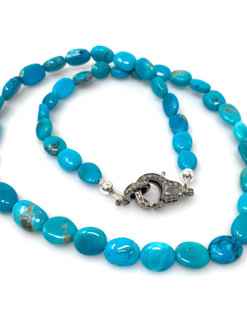 Load image into Gallery viewer, 17” Genuine Arizona Turquoise Necklace with Pave Diamond Clasp,
