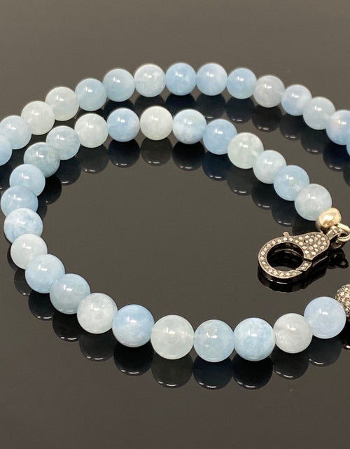 Load image into Gallery viewer, 17” Natural Aquamarine Necklace with Pave Diamond Bead and Pave
