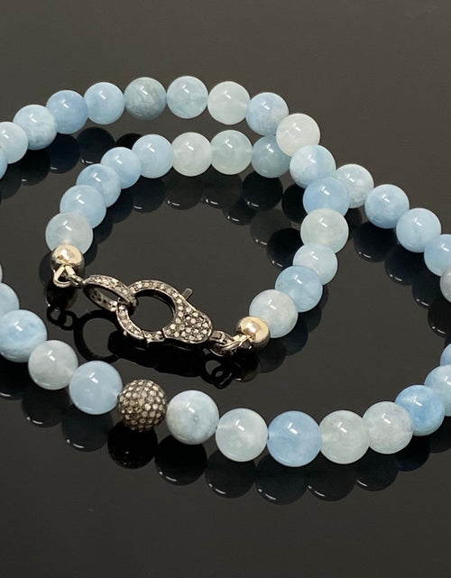 Load image into Gallery viewer, 17” Natural Aquamarine Necklace with Pave Diamond Bead and Pave
