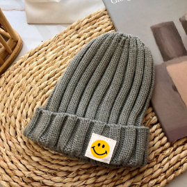 Load image into Gallery viewer, Baby Toddler Ribbed Knit Smile Face Beanie &quot;LOVE SMILE&quot;
