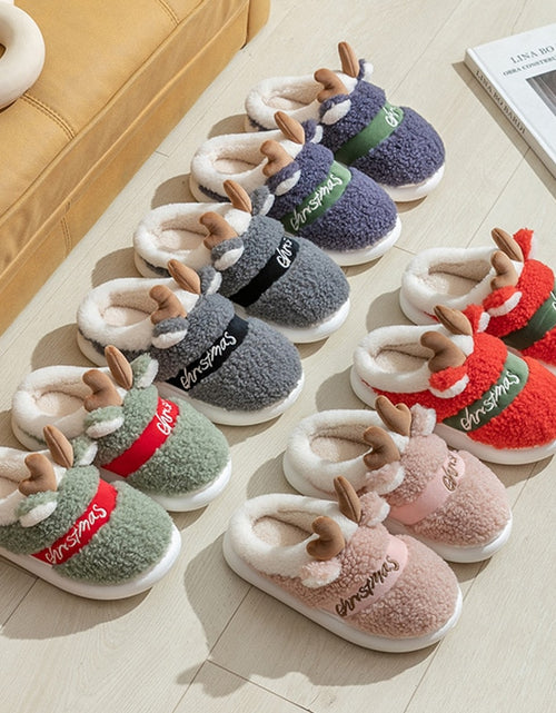Load image into Gallery viewer, Thick Sole Christmas Deer Slippers
